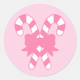 Pink Candy Canes met strik Ronde Sticker