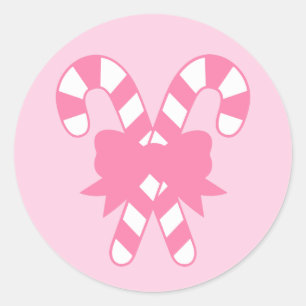 Pink Candy Canes met strik Ronde Sticker