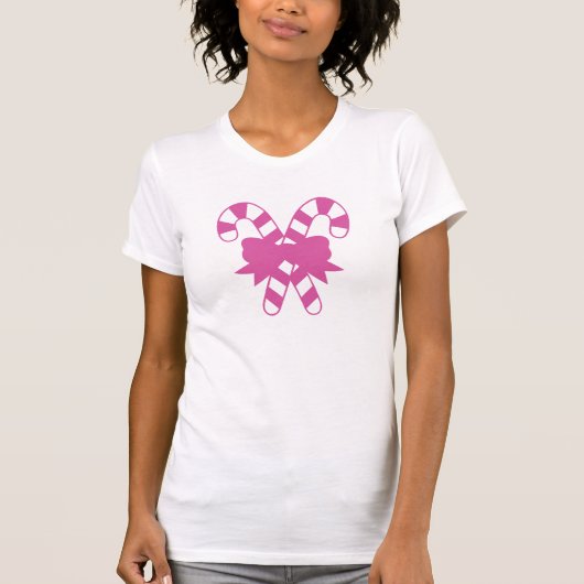Pink Candy Canes met strik T-shirt (Voorkant)