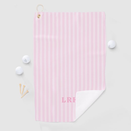 Pink Candy Stripe Design Tiny Initials Monogram Golfhanddoek (Insitu)
