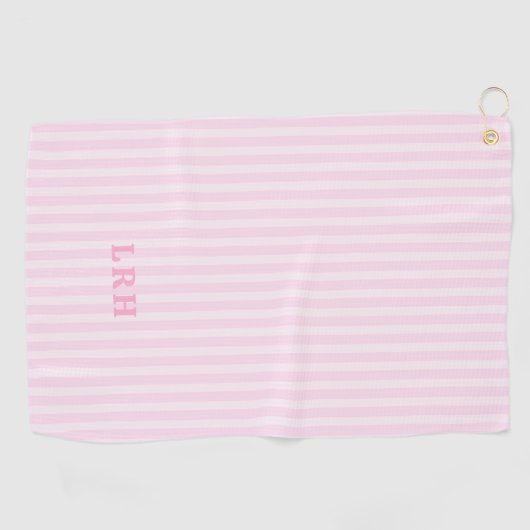 Pink Candy Stripe Design Tiny Initials Monogram Golfhanddoek (Horizontaal)
