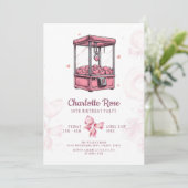 Pink Candyland Arcade Girl Verjaardagsfeestje Uitn Kaart (Staand voorkant)