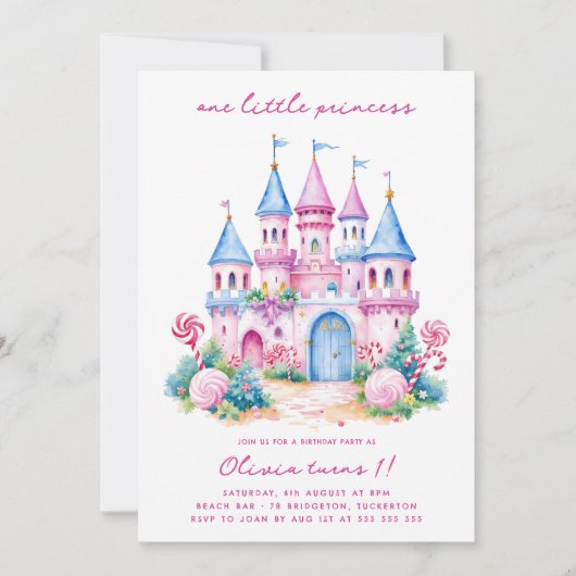 Pink Candyland Castle 1e verjaardagsfeestje Kaart (Voorkant)