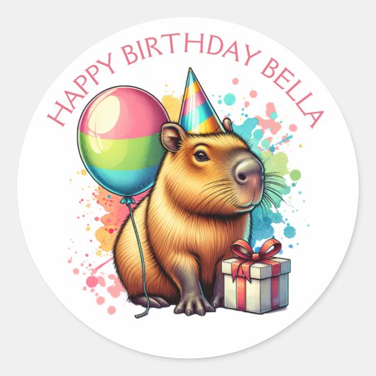  Pink Capybara Themed Girl's Happy Birthday  Ronde Sticker (Voorkant)