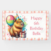  Pink Capybara Themed Girl's Happy Birthday  Spandoek (Horizontaal)