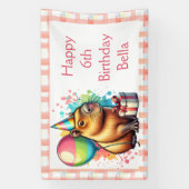  Pink Capybara Themed Girl's Happy Birthday  Spandoek (Verticaal)