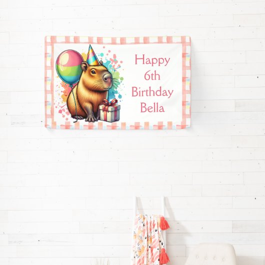  Pink Capybara Themed Girl's Happy Birthday  Spandoek (Insitu)