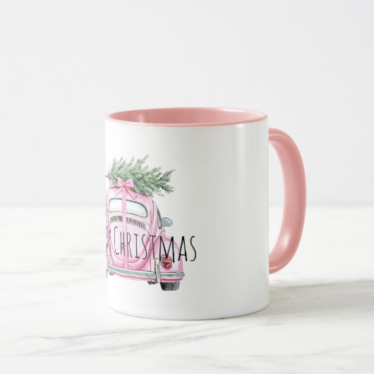 Pink Car Christmas Tree Mok (Voorkant rechts)