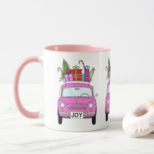 Pink Car with Christmas Gifts Mok (Met donut)