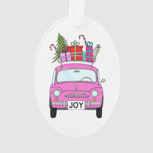 Pink Car with Christmas Gifts Ornament (achterkant)