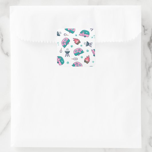 Pink Caravan Adventure Vierkante Sticker (Tas)