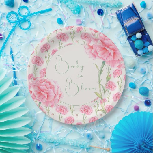 Pink Carnation Baby in Bloom Baby Shower  Papieren Bordje (Feest)