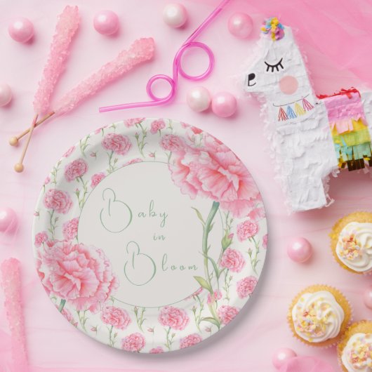 Pink Carnation Baby in Bloom Baby Shower  Papieren Bordje (Feest)