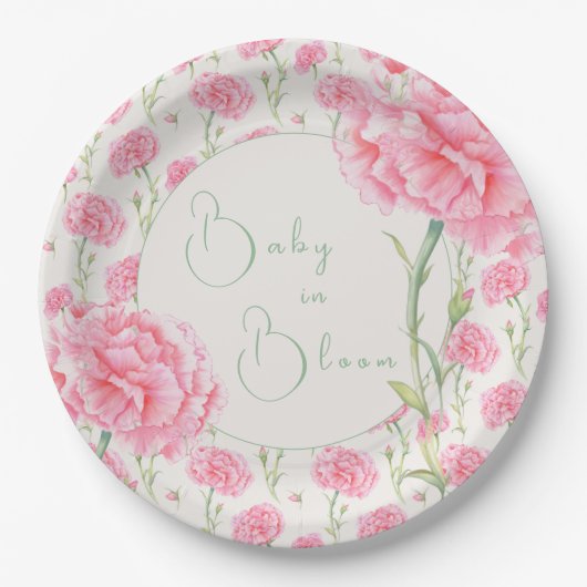Pink Carnation Baby in Bloom Baby Shower  Papieren Bordje (Voorkant)