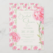 Pink Carnation Floral Bridal Shower Invitation Kaart (Voorkant / Achterkant)