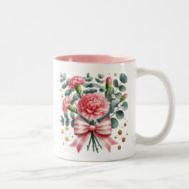Pink Carnation Floral Mug, Flower Coffee Cup Tweekleurige Koffiemok