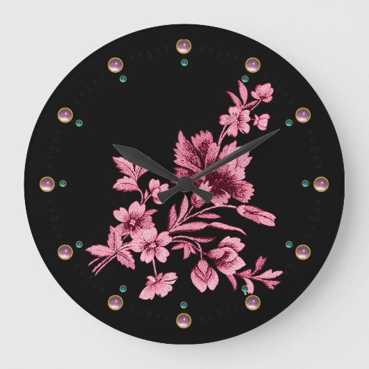 PINK CARNATION FLOWER BOUQUET, BLACK Floral Grote Klok (Voorkant)