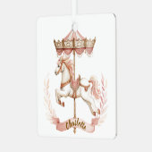 Pink Carousel Personalized Name Christmas Ornament (Voorkant links)