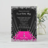 Pink Carpet Hollywood Silver Glitter Formele Gebeu Kaart (Staand voorkant)