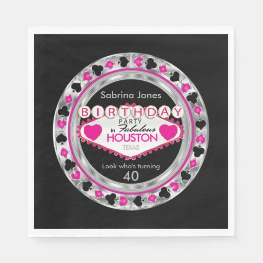 Pink Casino Poker Chip Birthday Party Servetten (Voorkant)