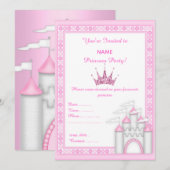 PINK CASTLE PRINCESS BIRTHDAY ARTIJ INVITATIE KAART (Voorkant / Achterkant)