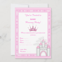 PINK CASTLE PRINCESS BIRTHDAY ARTIJ INVITATIE KAART