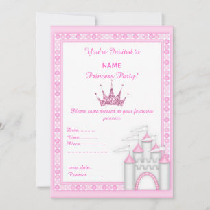 PINK CASTLE PRINCESS BIRTHDAY ARTIJ INVITATIE KAART