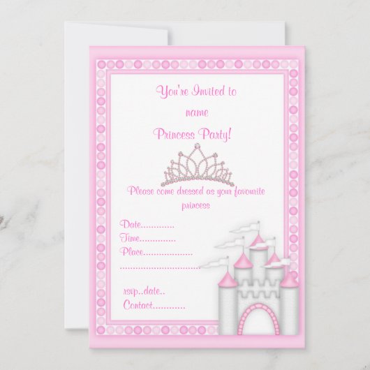 PINK CASTLE PRINCESS BIRTHDAY ARTIJ INVITATIE KAART (Voorkant)