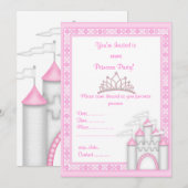 PINK CASTLE PRINCESS BIRTHDAY ARTIJ INVITATIE KAART (Voorkant / Achterkant)