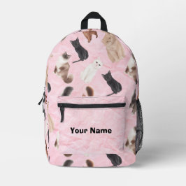 Pink Cat Backpack with Realistic Feline Breeds Bedrukte Rugzak