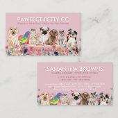 Pink Cat Bird Dog Waterverf Flowers Visitekaartje (Voorkant / Achterkant)