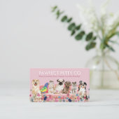 Pink Cat Bird Dog Waterverf Flowers Visitekaartje (Staand voorkant)