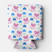 Pink Cat Paw Blue Hearts Meow Pattern Blikjeskoeler (Achterkant)