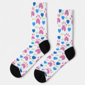 Pink Cat Paws Blue Hearts Green Meow Pattern Sokken (Links)