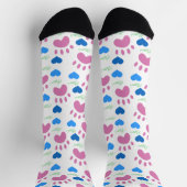 Pink Cat Paws Blue Hearts Green Meow Pattern Sokken (Top)