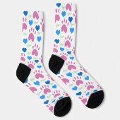 Pink Cat Paws Blue Hearts Green Meow Pattern Sokken (Rechts)