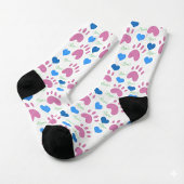 Pink Cat Paws Blue Hearts Green Meow Pattern Sokken