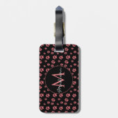 Pink Cat Paws Cute Pattern Monogram Bagagelabel (Achterkant verticaal)