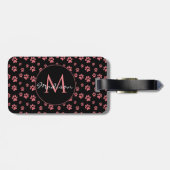 Pink Cat Paws Cute Pattern Monogram Bagagelabel (Achterkant horizontaal)