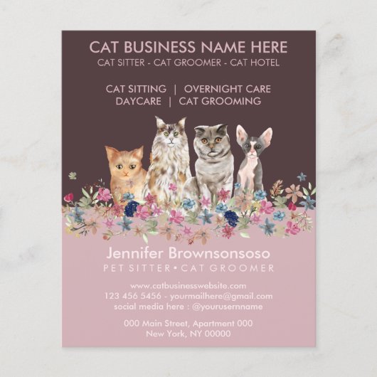 Pink Cat Sitting Service Flyer (Voorkant)