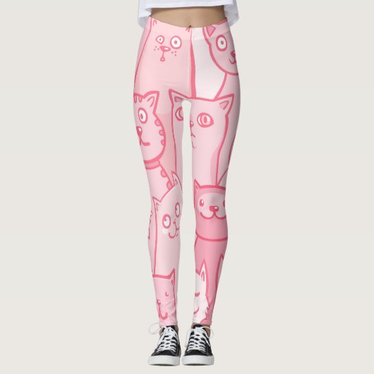 Pink Cats, Schattig naadloos patroon. Leggings (Voorkant)