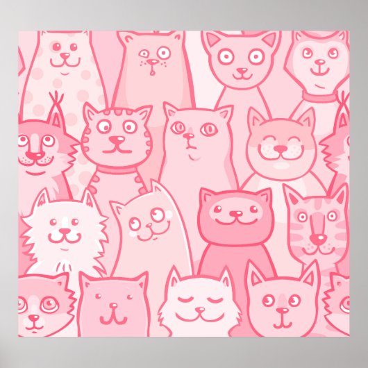 Pink Cats, Schattig naadloos patroon. Poster (Voorkant)