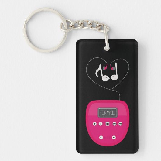 Pink CD Player with Earphones Kissing Sleutelhanger (Voorkant)