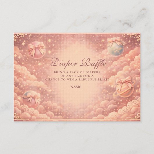 Pink Celestial Bows Clouds Diapper Raffle Informatiekaartje (Voorkant)