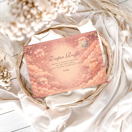 Pink Celestial Bows Clouds Diapper Raffle Informatiekaartje