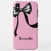 Pink Cell Phone Case with Black Bow and CustomName (Achterkant)