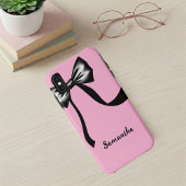 Pink Cell Phone Case with Black Bow and CustomName