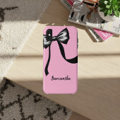 Pink Cell Phone Case with Black Bow and CustomName
