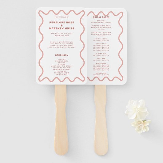 Pink Ceremony Program Hand Fan Handwaaier (Voorkant en achterkant)