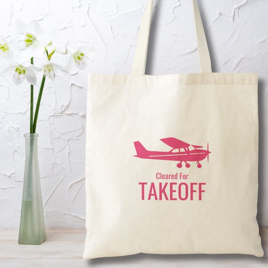 Pink Cessna Airplane Cleared for Takeoff Funny Tote Bag